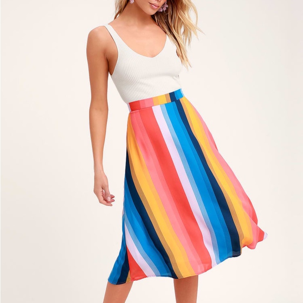 End of the rainbow multi striped midi skirt